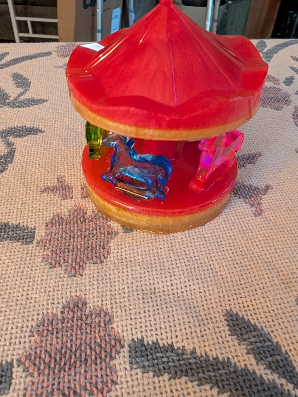 Handcrafted Multi Color Red & Yellow Horse Carousel